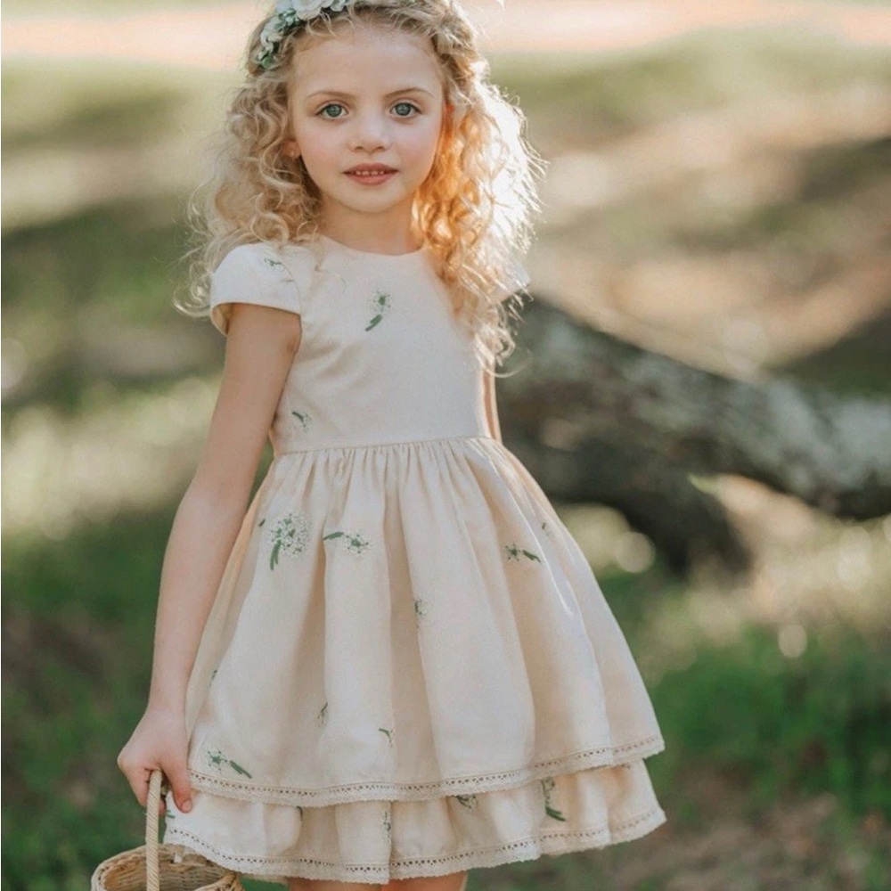 Only Little Once Ivory Dandelion Wishes Embroidered Flower Girl Twirl Dress  10
